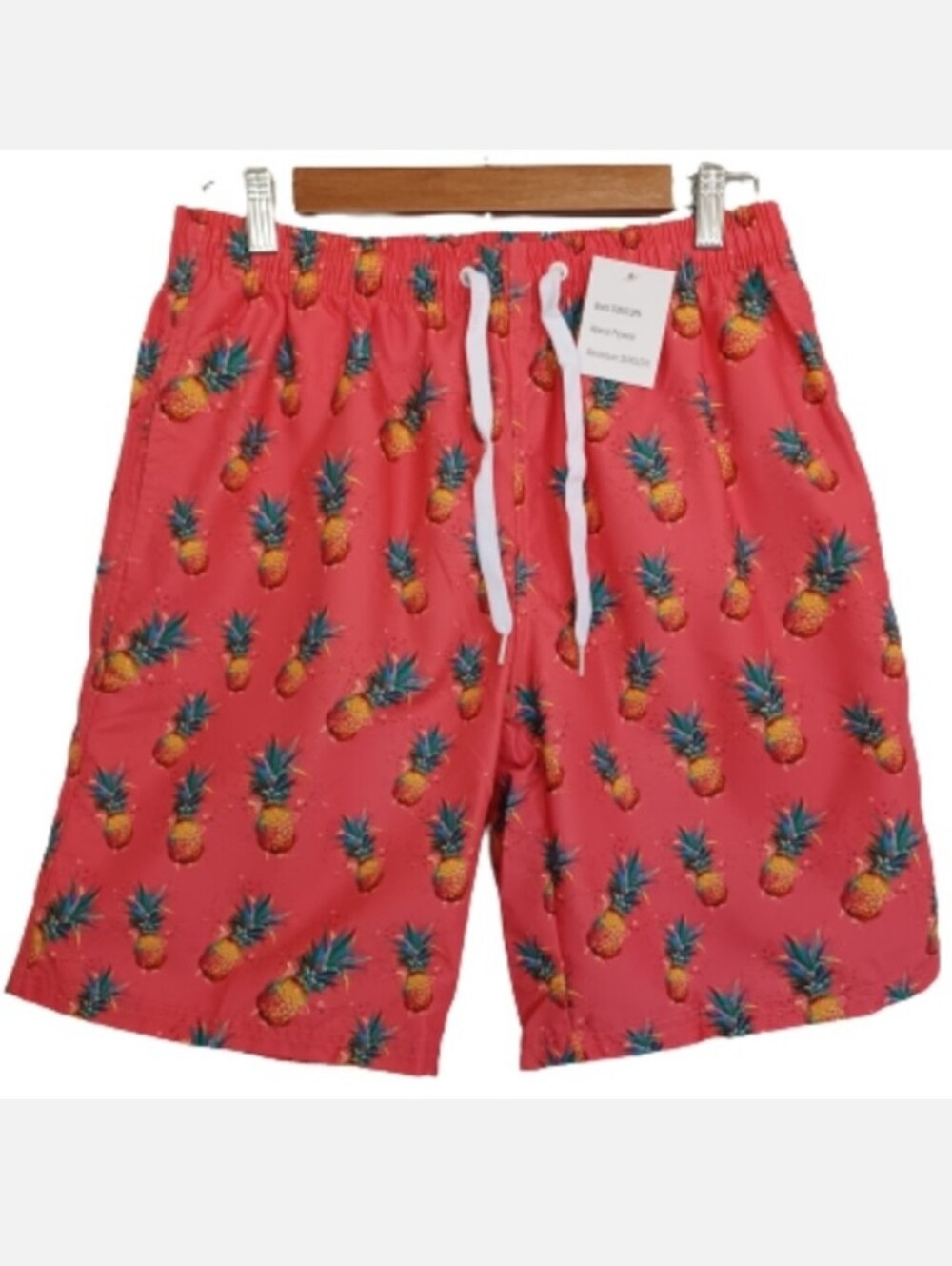 DUMOLDPA Men's Orange Pink Pineapple Print Hawaiian Shorts Swimsuit Trunks NWT